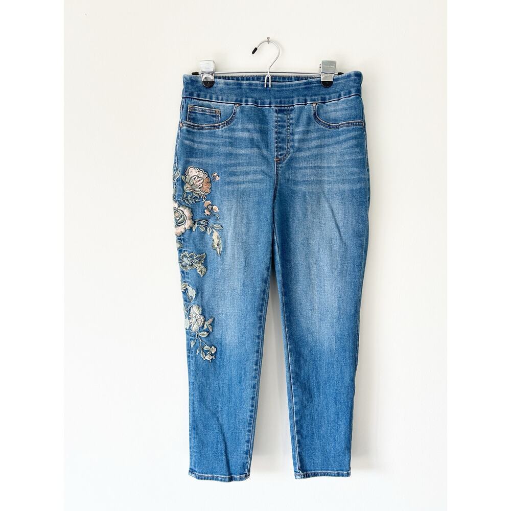 Chico's Pull On Jegging Ankle Floral Embroidered 8R